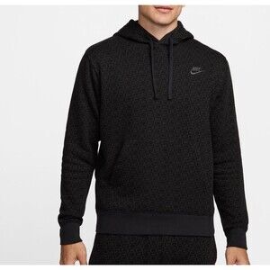 Size S Nike Sportswear Patterned Club Fleece Pullover Men Hoodie Noir Black NEW